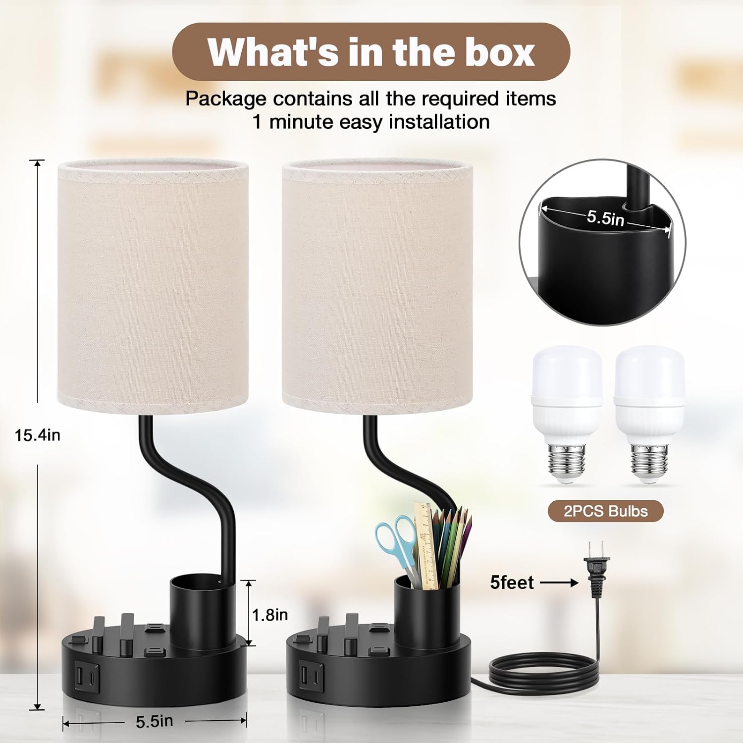 Table Lamp for Living Room Set of 2