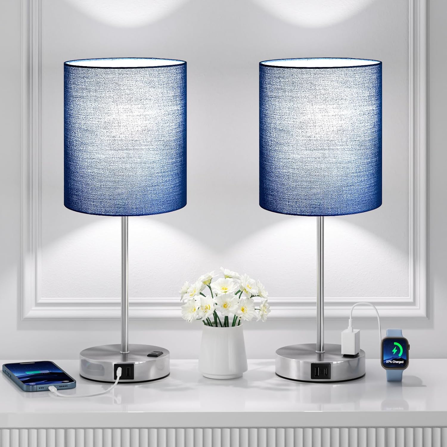 Touch Lamps for Bedroom Set of 2