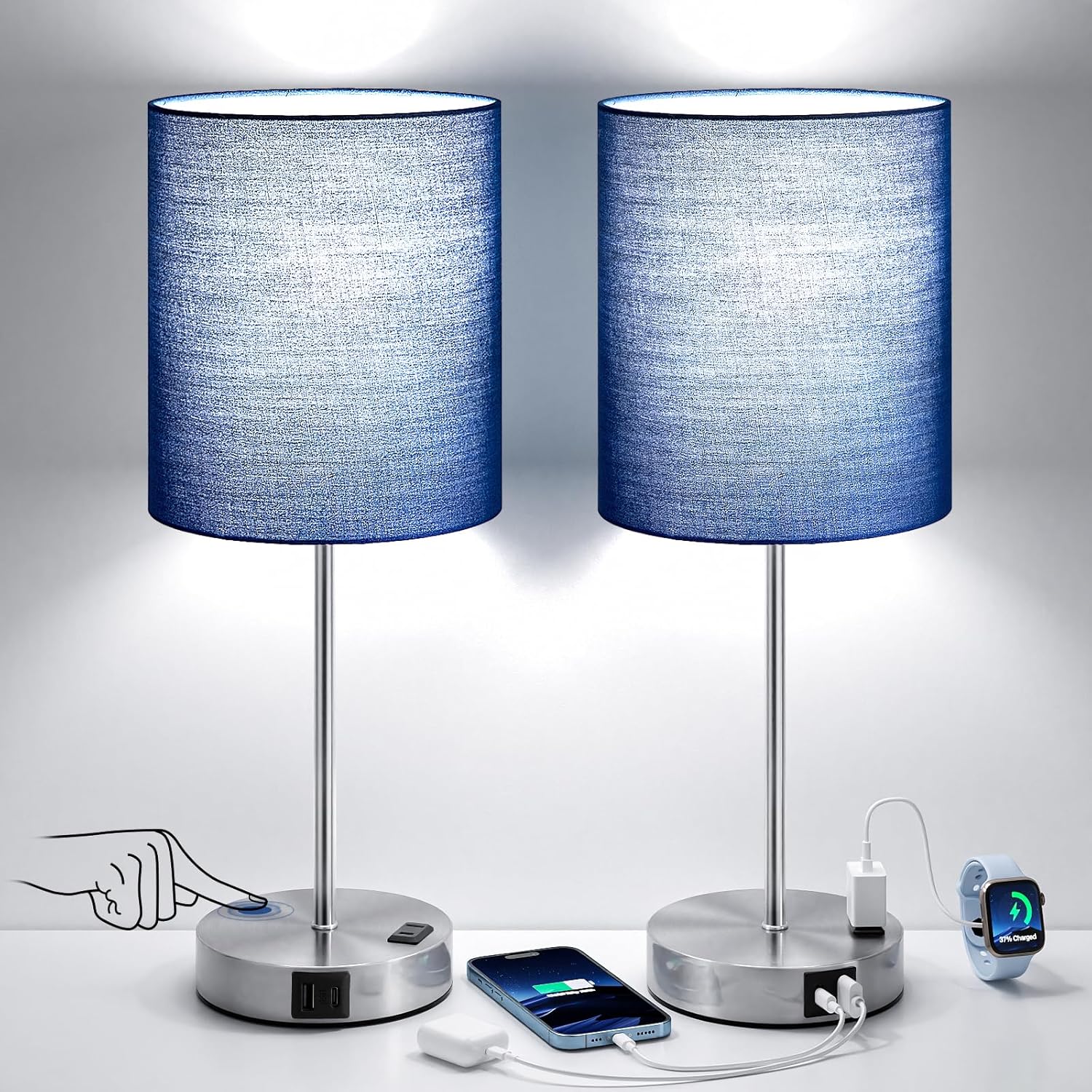 Touch Lamps for Bedroom Set of 2